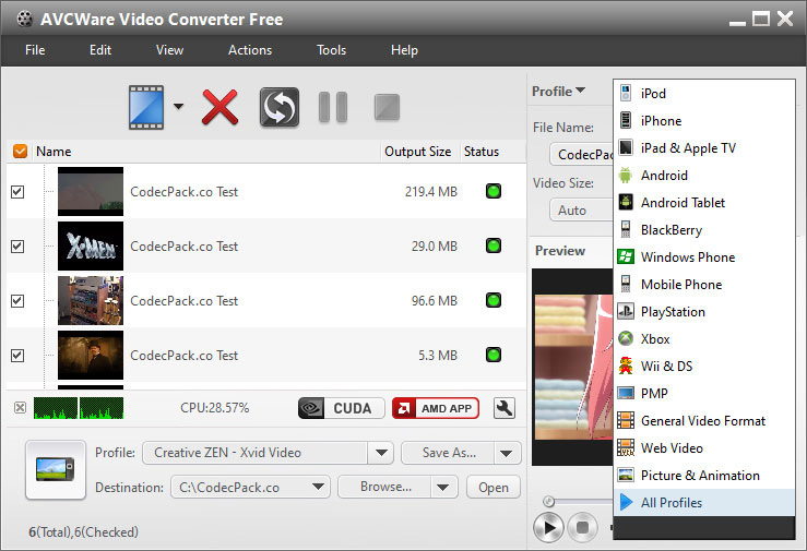 AVCWare Video Converter Free Screenshot