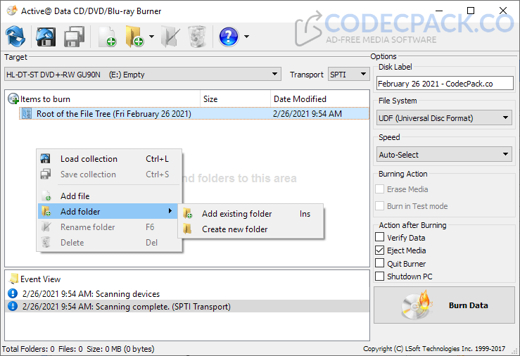 Active Data CD/DVD/Blu-ray Burner Screenshot
