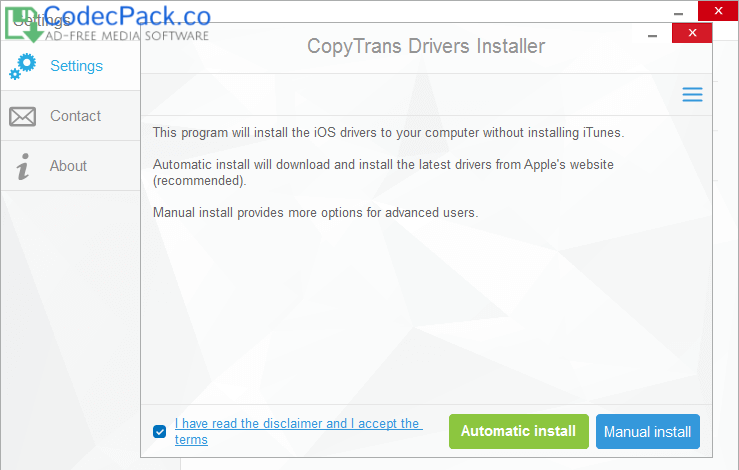 CopyTrans Drivers Installer Screenshot