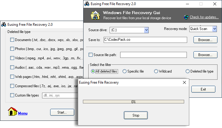 Eusing Free File Recovery Screenshot