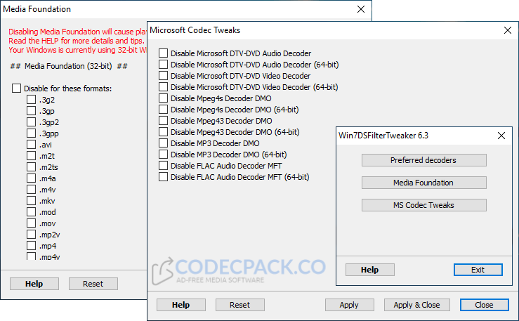 Win7DSFilterTweaker Screenshot