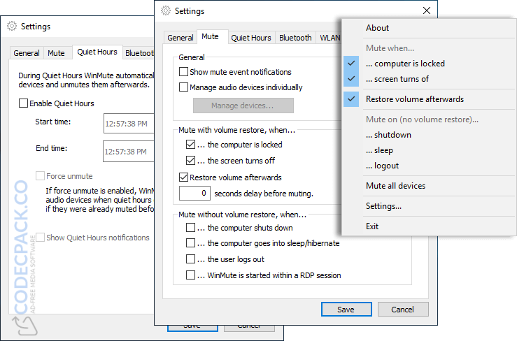 WinMute software interface showing the auto-mute feature in action on a PC