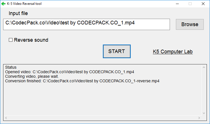 K-5 Video Reversal Tool Screenshot